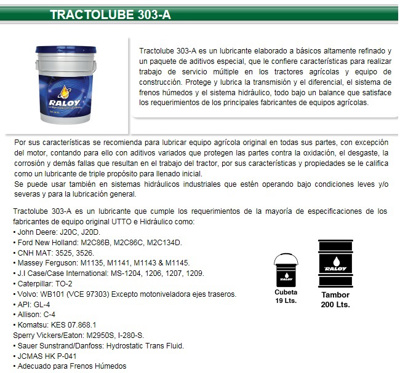 ACEITE AGRICOLA TRACTOLUBE 303-A 200 LTS. #RALOY
