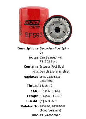 FILTRO FUEL BFC (12) DETROIT FF5021 GP93 LFP928F P550928 CLARK CASE  #BALDWIN