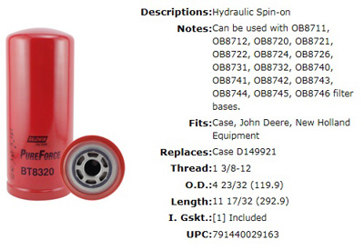 FILTRO HID BFC (6) J.DEERE CASE NEW HOLLAND HF35305 LFH8294 P173689 #BALDWIN