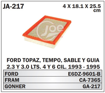 FILTRO AIRE FORD TOPAZ 2.3L 4CIL G =GA217 ((P-10) #JOE