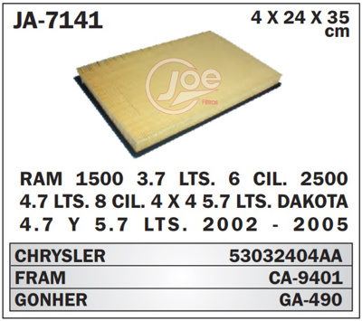 FILTRO AIRE DODGE GA490 CA9401 RAM 1500 ((P-10) #JOE
