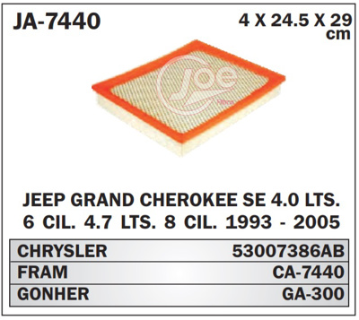 FILTRO AIRE JEEP GRAND CHEROKEE 93-04 =GA300 ((P-10) #JOE