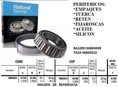 BALERO F.MANDO TREMEC CL550 ((P-10) #NATIONAL